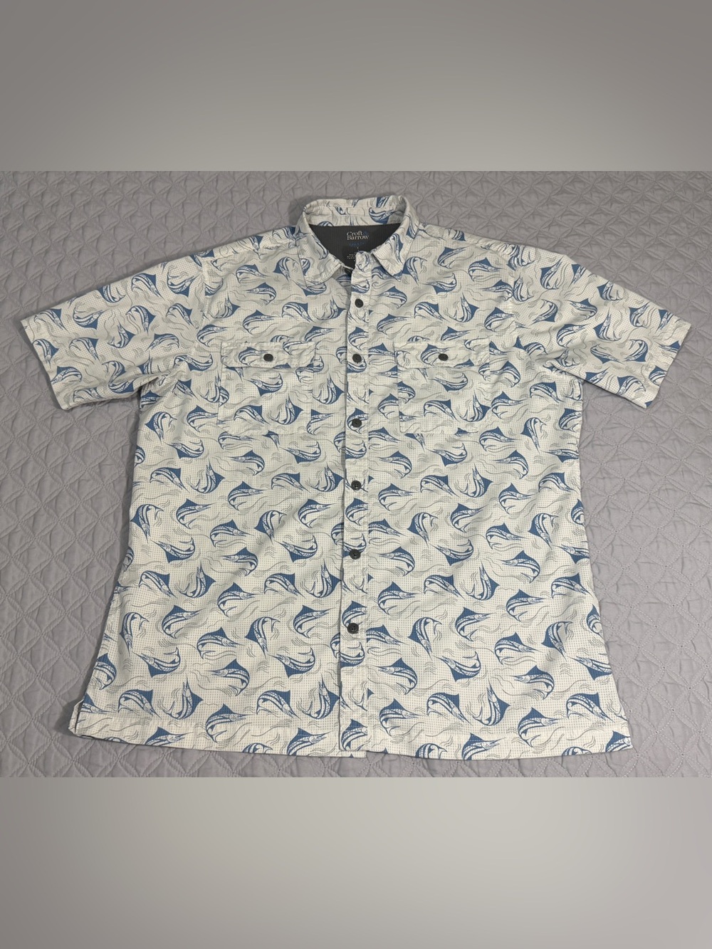 Croft & Barrow Short Sleeve Button Up Shirt Men’s Large Vented Fishing Marlin